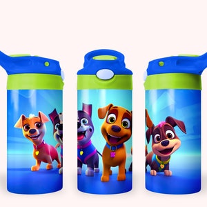 Puppies 12oz Kids Flip Top Sippy Cup Tumbler Wrap, 12oz Straight Tumbler Sublimation PNG, Childrens Doggie Tumbler Wrap For Kids, Download