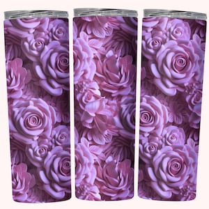 3D Roses Tumbler Wrap, 20oz Skinny Tumbler Sublimation Design, Instant Download, Straight & Tapered Tumbler Wrap, Seamless 3d Flowers PNG
