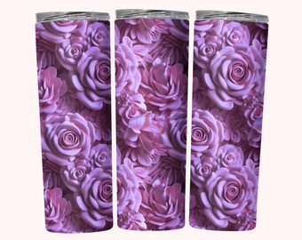 3D Roses Tumbler Wrap, 20oz Skinny Tumbler Sublimation Design, Instant Download, Straight & Tapered Tumbler Wrap, Seamless 3d Flowers PNG