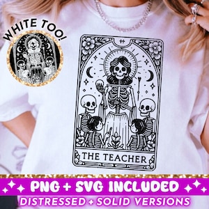 La carta del tarot del maestro SVG PNG, diseño de sublimación de esqueleto, diseño de camiseta de enseñanza de vibraciones brujas, maestro png SVG Cut File Descarga digital