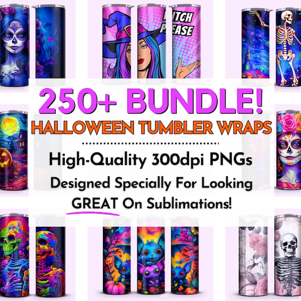 Halloween Tumbler Wrap Design Bundle, 20oz Skinny Popular Tumbler Wrap Sublimation PNGs, Cool Halloween Tumbler Designs, Spooky Tumbler PNG