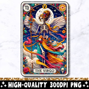 A carta de tarô de Virgem PNG, design de sublimação do zodíaco, vibrações de bruxa celestial signo de virgem gótico tarô camiseta caneca arquivo PNG, download digital