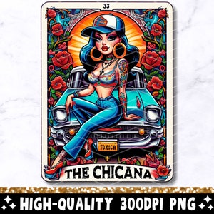 La carte de tarot Chicana PNG, Funny Mexicana Sublimation Design, espagnol Loteria Chingona Latina Chola T-Shirt Mug PNG, téléchargement numérique