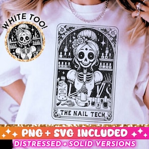 De Nail Tech Tarot Card SVG PNG, nagelstyliste skelet schedel sublimatie ontwerp, grappige nagel baas nagel artiest png SVG-bestand knippen, downloaden
