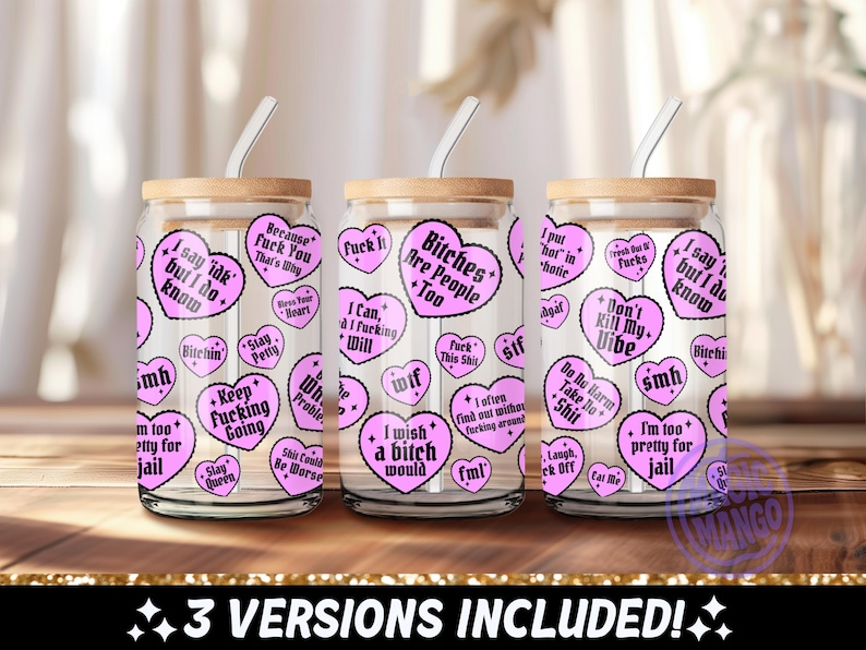 digital design sublimation png or cut file svg. the image is several hearts with many funny sweary snarky sayings.