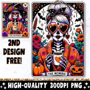 Carta de Tarô Mombie PNG, Design de Sublimação de Esqueleto de Mãe Sarcástica, Design de Camiseta de Mãe Engraçada de Halloween com Caveira da Moda Momster PNG, Baixar