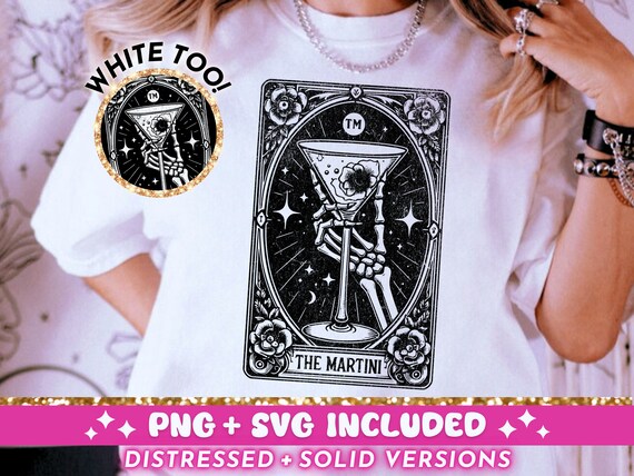 The Martini Tarot Card SVG PNG, Skeleton Sublimation Design, Witchy Mug TShirt png Design, Gothic Cocktail SVG Cut File, Digital Download