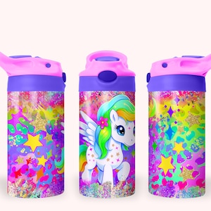 Unicornio 12oz Kids Flip Top Sippy Cup Tumbler Wrap, 12oz Straight Tumbler Sublimation PNG, Girl's Sparkly Unicorn Pretty Tumbler Wrap Design