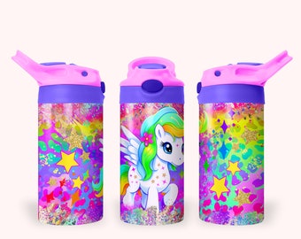 ユニコーン 12 オンス 子供用 フリップトップ シッピーカップ タンブラー ラップ、12 オンス ストレート タンブラー 昇華 PNG、女の子用キラキラ ユニコーン かわいいタンブラー ラップ デザイン