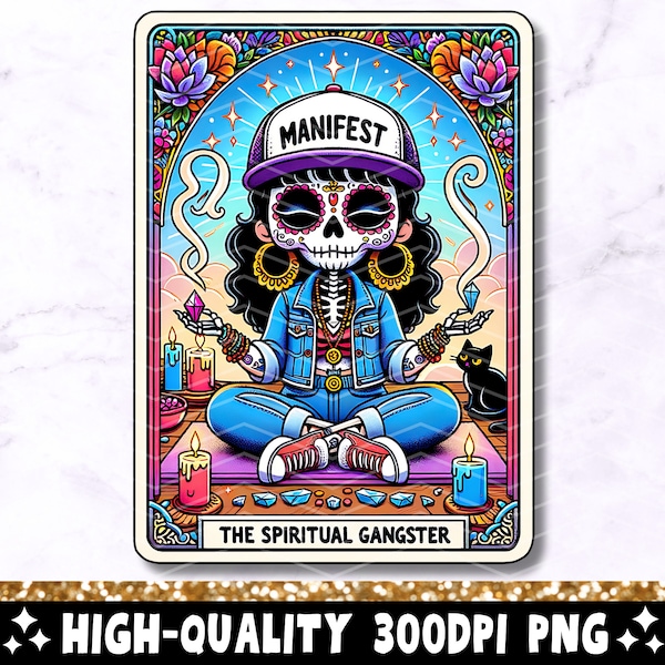The Spiritual Gangster Funny Tarot Card PNG, Skeleton Sublimation Design, Witchy Skull Trendy Tarot T-Shirt Mug PNG File, Digital Download