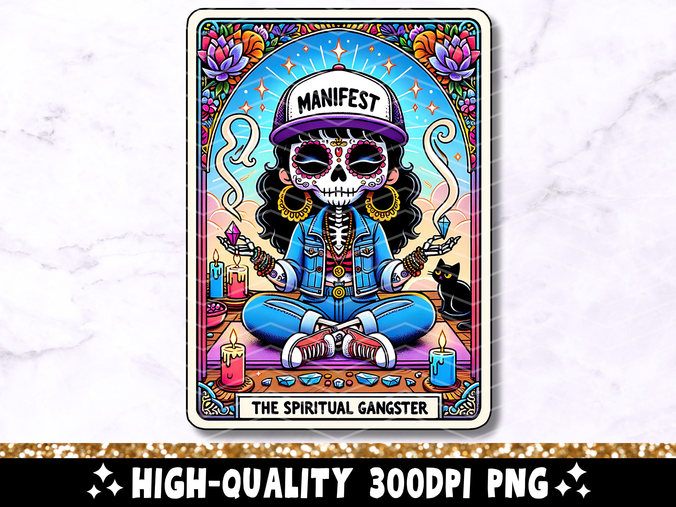 The Spiritual Gangster Funny Tarot Card PNG, Skeleton Sublimation