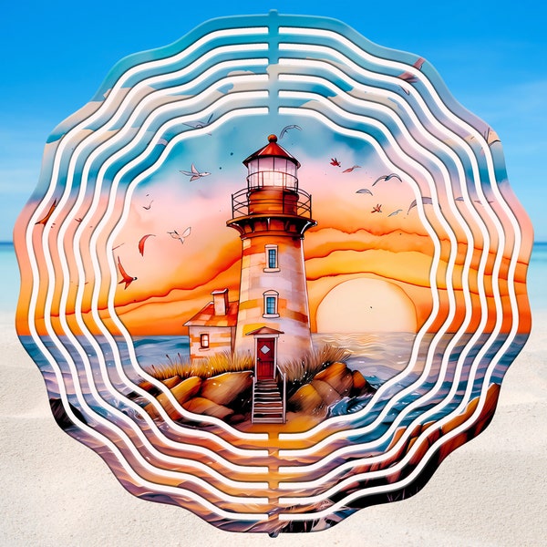 Lighthouse Wind Spinner PNG, Beach Wind Spinner Sublimation Design, Instant Download, Light House Windspinner Sublimation Template PNG
