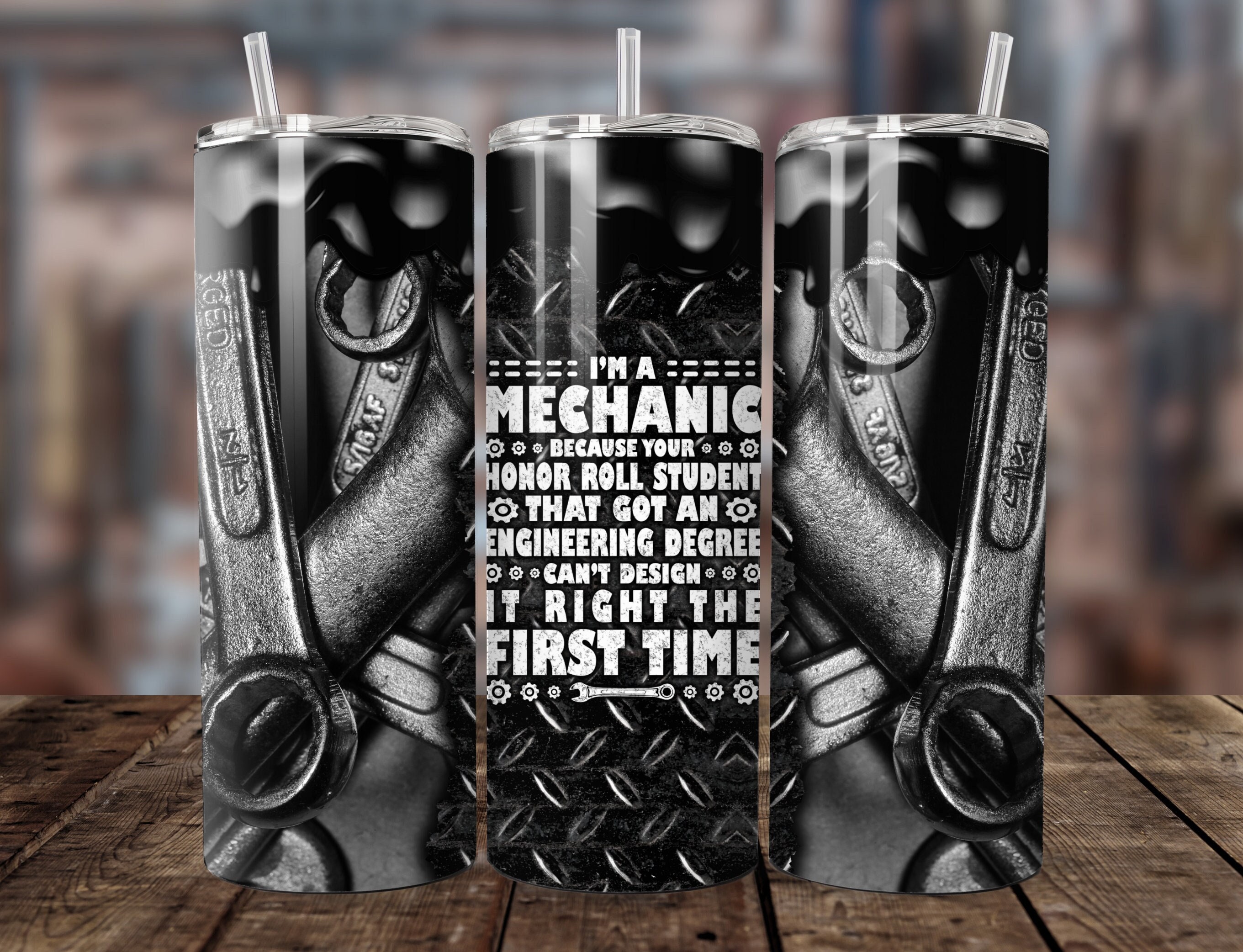 Funny Metal Seamless Tumbler Wrap for Men, 20oz Skinny Mechanics