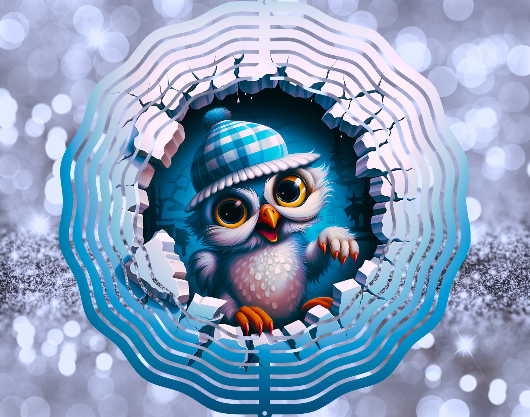 Cute Winter Owl Wind Spinner PNG, Wind Spinner Sublimation Design, Download, Holiday Christmas Snow 