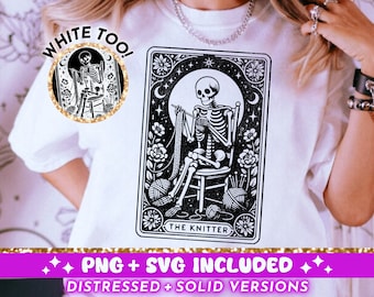 The Knitter Tarot Card SVG PNG, Funny Knitting Skeleton Sublimation Design, Witchy Crafter Crochet T-Shirt SVG png File, Digital Download