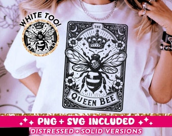 The Queen Bee Tarot Card SVG PNG, Witchy Vibes Sublimation Design, Celestial Bees Tarot Gothic T-Shirt Design png SVG Cut File Download