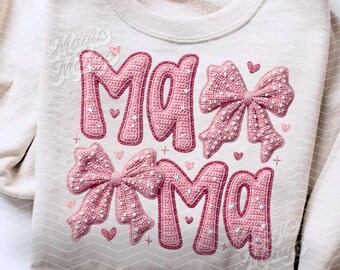Faux Yarn Mama Knit PNG, Mom Hearts Embroidery Crochet Coquette Emroidered T-Shirt Sublimation Design, Pretty 3D Mother PNG Digital Download