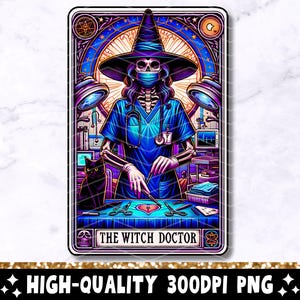 Carta de Tarô The Witch Doctor PNG, Design de Sublimação de Esqueleto de Bruxa, Camiseta de Tarô de Caveira Engraçada de Halloween Arquivo PNG, Download Digital