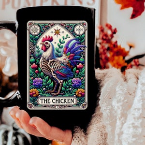 A Chicken Tarot card featuring a skeletal chicken, symbolizing transformation or mortality.
