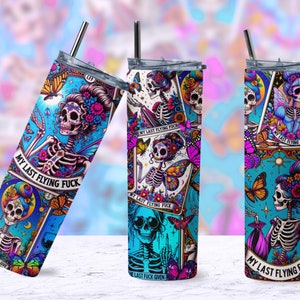 Sarcastic Tarot Cards Tumbler Wrap, Sweary Witchy Skeleton 20oz Skinny Straight Tumbler Wrap Sublimation Design, Funny Tumbler PNG Download image 7