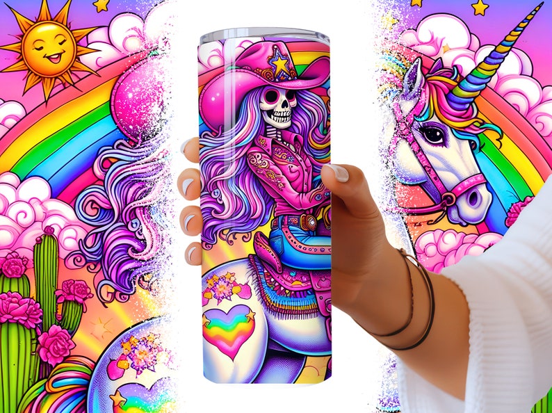 Cowgirl Skeleton Tumbler Wrap, 20oz Skinny Tumbler Sublimation Design PNG, Country Girl Western Skull Tumbler Wrap, Digital Download image 5