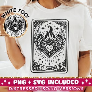 El Corazón Tarot-Karte SVG PNG, Mexikanisches Sacred Heart Sublimationsdesign, Trendy Latein Spanisch Brennendes Herz Flügel SVG Schnittdatei Png, Download