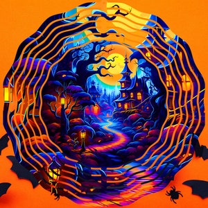Halloween Wind Spinner PNG, Spooky Wind Spinner Sublimation Design, Instant Download, Haunted House Windspinner Sublimation Template PNG