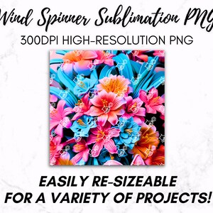 Pu&ograve; includere: Un design di sublimazione digitale con un motivo floreale vibrante con fiori rosa, blu e gialli. Il design &egrave; perfetto per creare girandole personalizzate, bicchieri e altri oggetti artigianali.