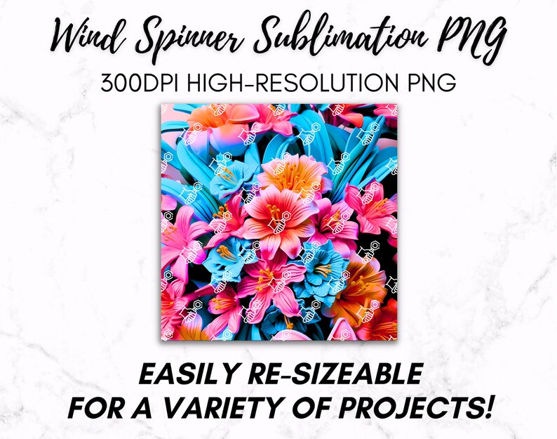 Pu&ograve; includere: Un design di sublimazione digitale con un motivo floreale vibrante con fiori rosa, blu e gialli. Il design &egrave; perfetto per creare girandole personalizzate, bicchieri e altri oggetti artigianali.