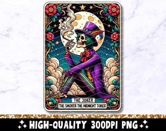 The Joker Smoker Midnight Toker Tarot Card PNG, Skeleton