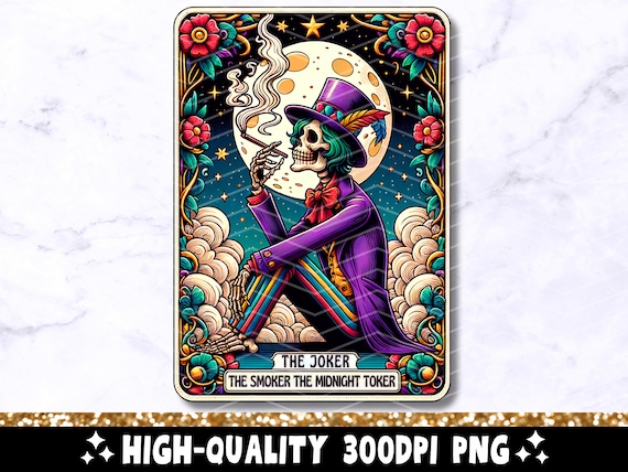 The Joker Smoker Midnight Toker Tarot Card PNG, Skeleton