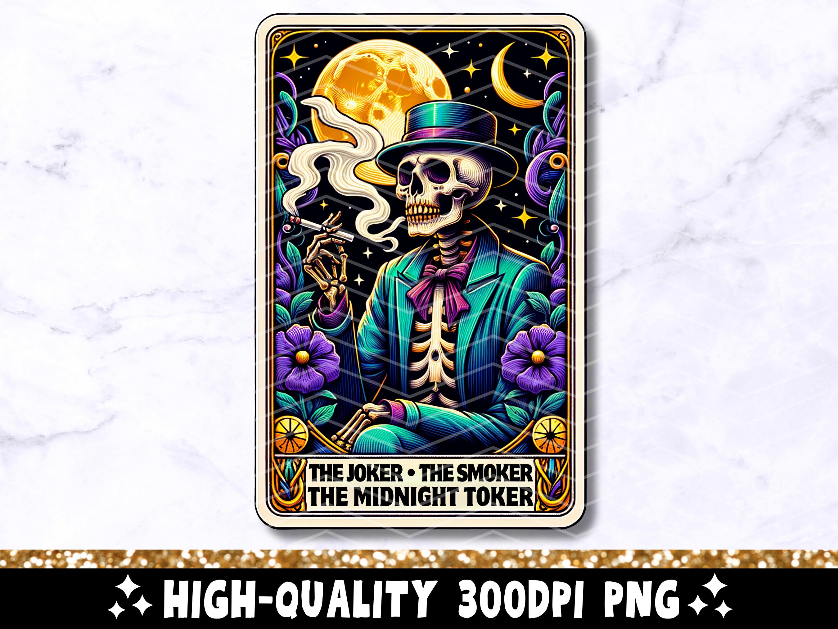 The Joker Smoker Midnight Toker Tarot Card PNG, Skeleton