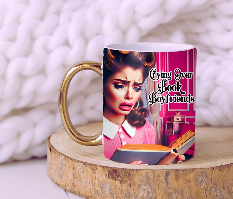 Book Boyfriends Funny Retro Mug Wrap For Women, 11oz and 15oz Mug Wrap Sublimation Design, Book Reader Novel Lover Mug PNG, Digital Download image 4