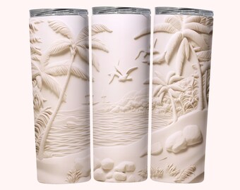 Strand 3D Tumbler Wrap, 20 Unzen Skinny Tumbler Sublimation Design, Sofortiger Download, gerade und konische Becher PNG, geschnitzte Strand Tumbler Design