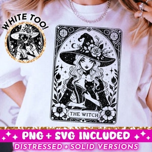 Die Hexe Tarot Karte SVG PNG, Witchy Vibes Sublimationsdesign, schwarze Katze Himmlische Gothic T-Shirt Design png SVG Cut File, digitaler Download