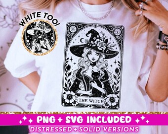 La sorcière carte de tarot SVG PNG, conception de sublimation Witchy Vibes, conception de T-Shirt gothique céleste chat noir png fichier SVG coupe, téléchargement numérique