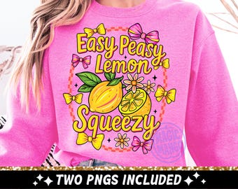 簡単レモンスクイージーPNG、プレッピーな夏のレモンリボンコケット昇華デザイン、トレンディなガーリーTシャツグラフィックPNG、デジタルダウンロード
