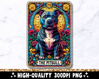 De Pitbull Tarot Card PNG, Pit Bull Sublimatie Design, Witchy Vibes Hondenliefhebber Pittie Cool Pitbull T-Shirt Mok PNG-bestand, Digitale Download