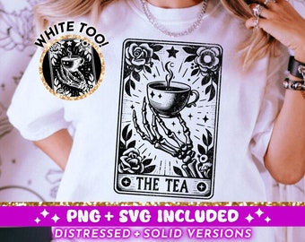 The Tea Tarot Card SVG PNG, Skeleton Sublimation Design, Witchy Vibes T-Shirt Design, Funny Spill The Tea png SVG Cut File, Digital Download