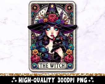 The Witch Tarot Card PNG, Gothic Sublimation Design, Pretty Witchy Vibes Wicca Pagan Black Cat Cool Tarot T-shirt Mug PNG, Digital Download