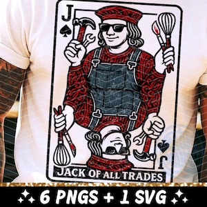Carta de baralho engraçada "pau para toda obra" PNG SVG, Design de sublimação de tarô "faz-tudo", Camiseta masculina "pai, marido, ferramentas" PNG SVG, Arquivo de corte, Baixar