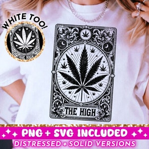 La carta del tarot de cannabis alto SVG PNG, diseño de sublimación de marihuana, 420 Weed Witchy Vibes Pot Smoker camiseta SVG png archivo, descarga digital
