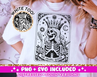 The Drama Queen Funny Tarot Card SVG PNG, Sarcastic Skeleton Sublimation Design, Witchy Vibes T-Shirt Design SVG png File Digital Download