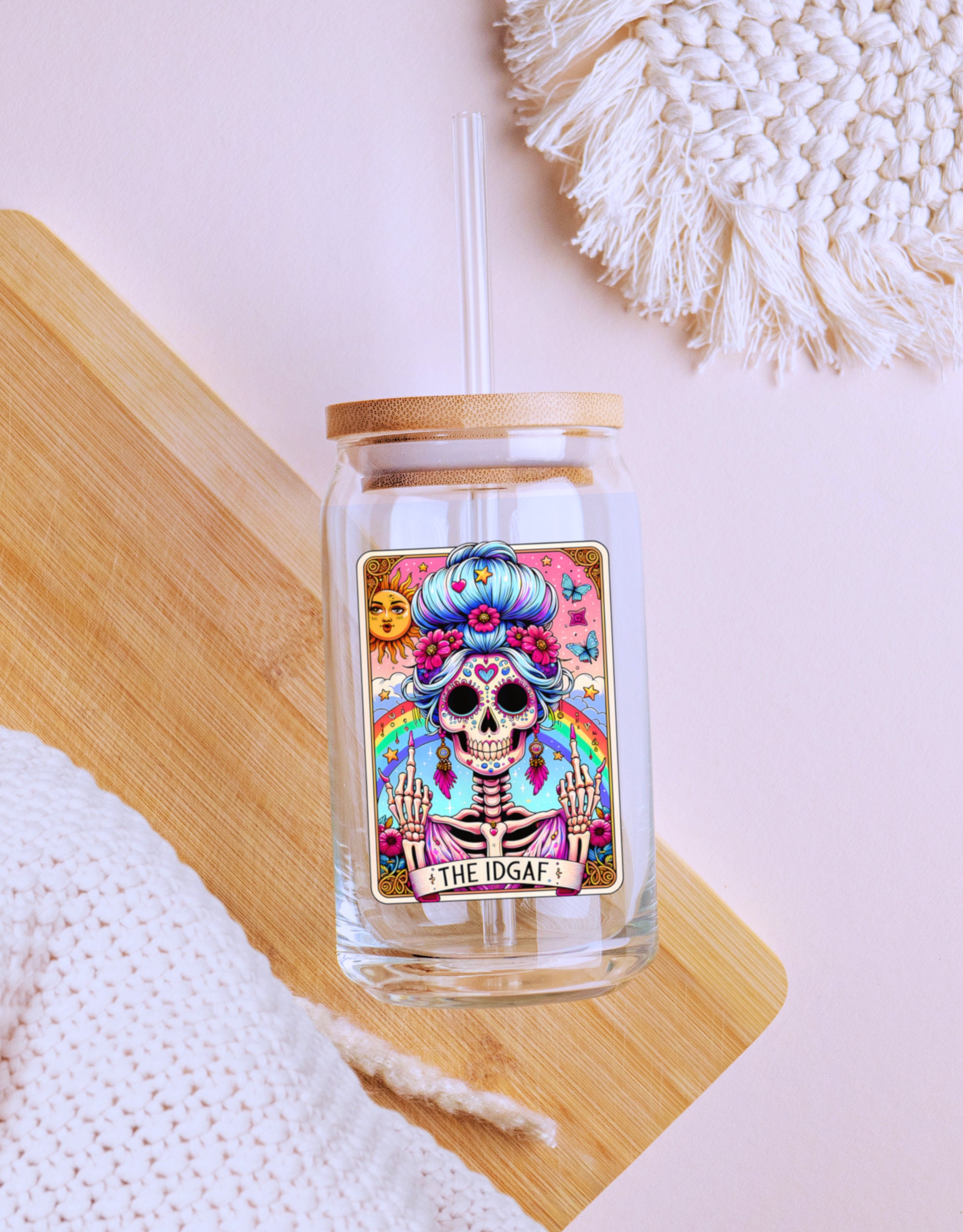 The IDGAF Funny Tarot Card PNG, Sarcastic Sweary Skeleton Skull