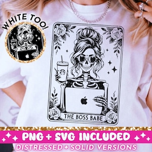 The Boss Babe tarotkaart SVG PNG, skelet sublimatie ontwerp, Witchy Vibes meisje baas T-shirtontwerp, kantoorwerk SVG png-bestand, downloaden