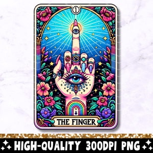 Die lustige Finger Tarot Karte PNG, sarkastisches trendiges Sublimationsdesign, freche Witchy beliebte Erwachsenen Humor T-Shirt Becher PNG Datei, Download