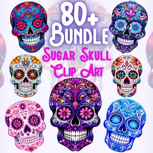 Sugar Skull PNG Bundle, Sugar Skull Clip Art, Day of the Dead Sublimation Designs, Dia De Los Muertos Design PNG, téléchargement immédiat