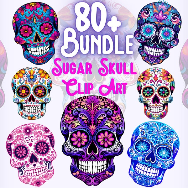 Sugar Skull PNG Bundle, Sugar Skull Clip Art, Day Of The Dead Sublimation Designs, Dia De Los Muertos Design PNG, Instant Digital Download