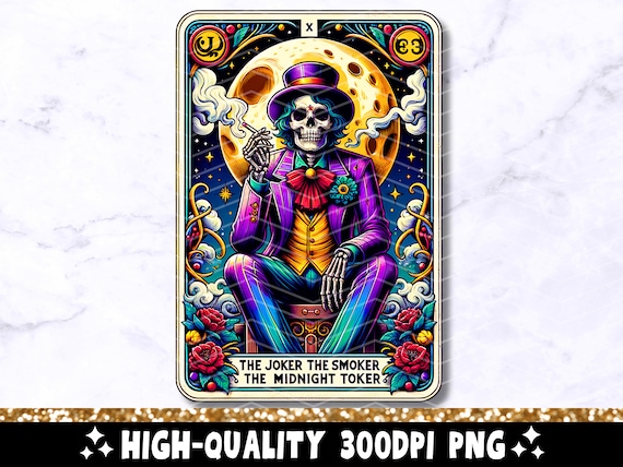 The Joker Smoker Midnight Toker Tarot Card PNG, Skeleton