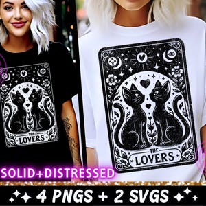 The Lovers Cat Tarot Card SVG PNG, Cats Sublimation Design, Celestial Witchy Love Feline Tarot Trendy Cool T-Shirt png SVG Cut File Download